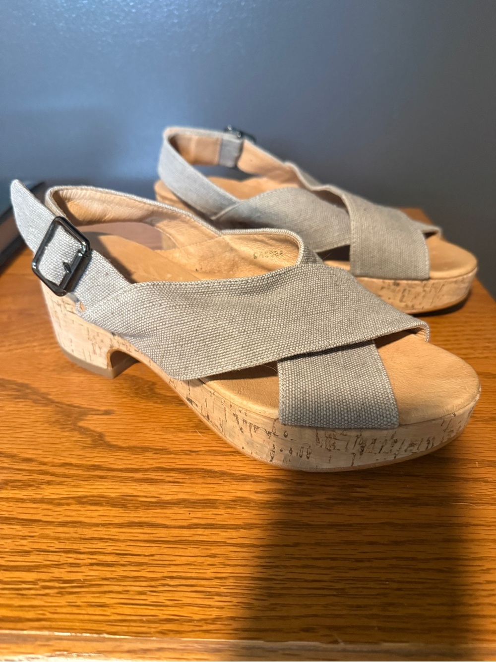 Garnet Hill Light Gray Cross-Strap Cork Wedge Sandals